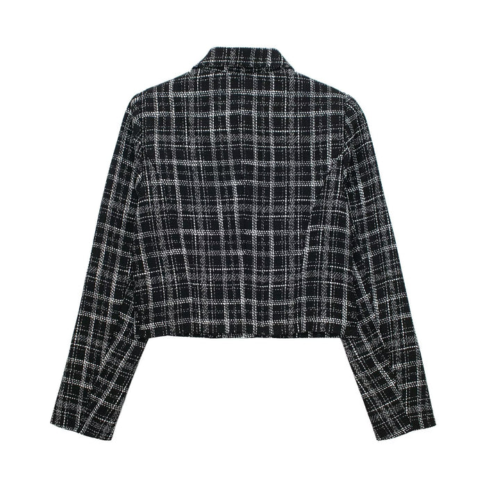 Fall Women Clothing Plaid Texture Short Blazer Shorts