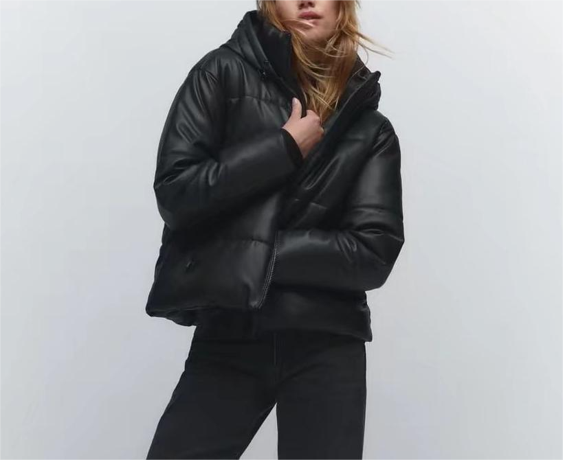 Autumn Women Clothing Faux Leather Faux Leather Loose Casual Cotton Coat