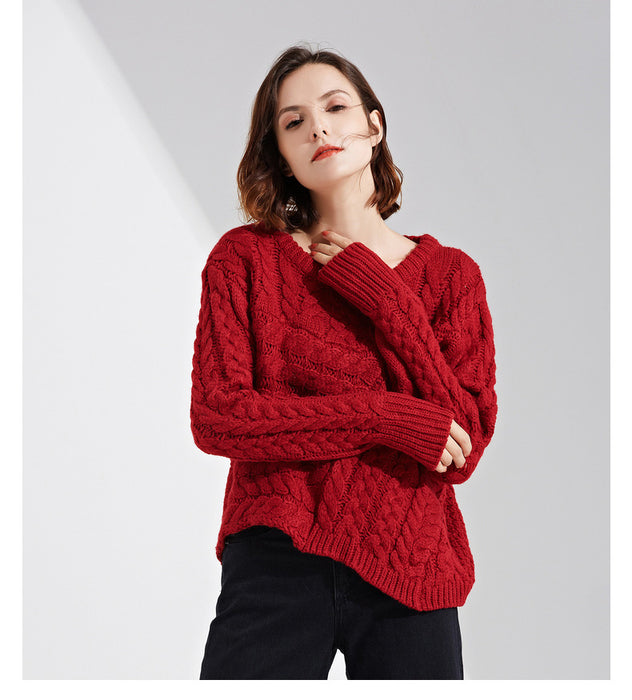 Loose Sweater Women Cable Knit Pullover Knitwear Autumn Lazy Top Knitted Sweater Tide