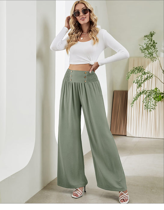 Autumn Elastic Waist High Waist Wide Leg Pants Casual Pants