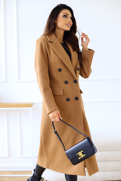 Autumn And Winter Simple Double Row Button Long Sleeve Collared Button Woolen Coat Women