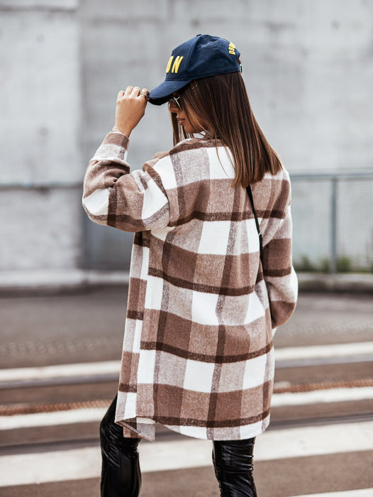 New Mid Length Plaid Printed Coat