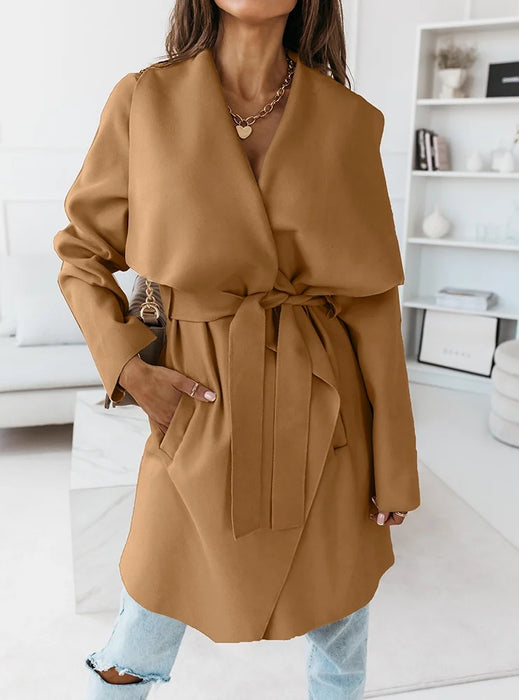 New Long Sleeved  Woolen Coat With Strap Outerwear