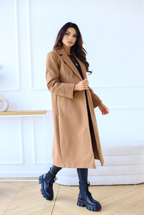 New Autumn And Winter Simple Double Row Button Long Sleeve Collared Button Woolen Coat Women