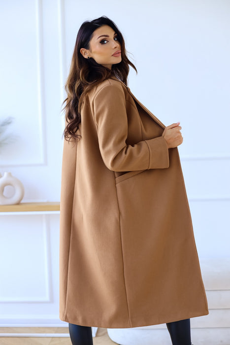 New Autumn And Winter Simple Double Row Button Long Sleeve Collared Button Woolen Coat Women