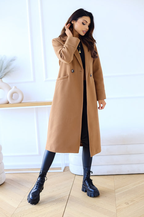 New Autumn And Winter Simple Double Row Button Long Sleeve Collared Button Woolen Coat Women