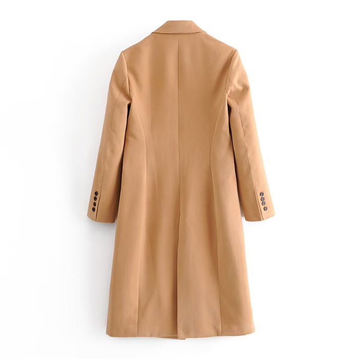 Early Winter Women Clothing Collar Solid Color One Button Mid Length Coat