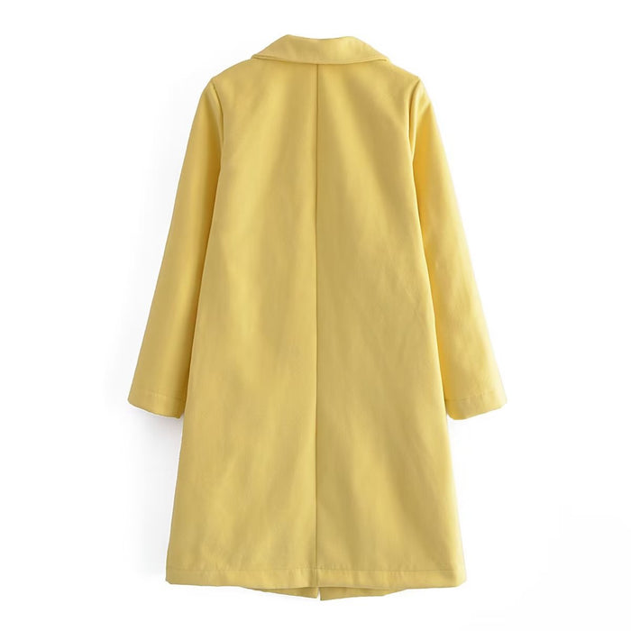 Autumn Winter Solid Color Woolen Mid Length Collared Woolen Coat Outerwear