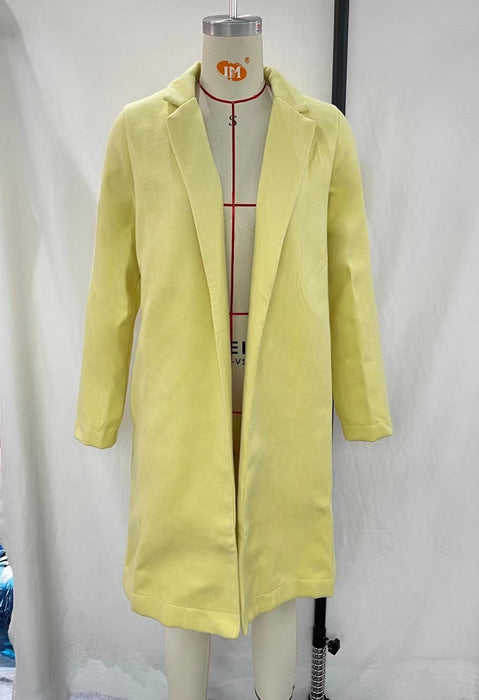 Autumn Winter Solid Color Woolen Mid Length Collared Woolen Coat Outerwear