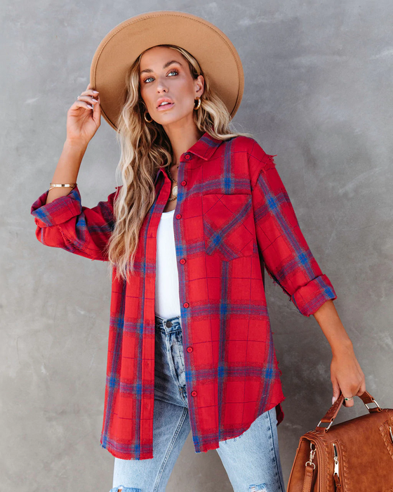 Women  Summer Vacation New Large Plaid Long Sleeve Burr Shirt