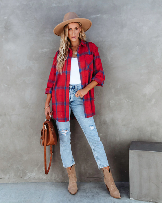 Women  Summer Vacation New Large Plaid Long Sleeve Burr Shirt