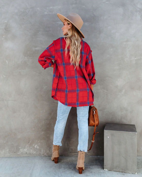 Women  Summer Vacation New Large Plaid Long Sleeve Burr Shirt