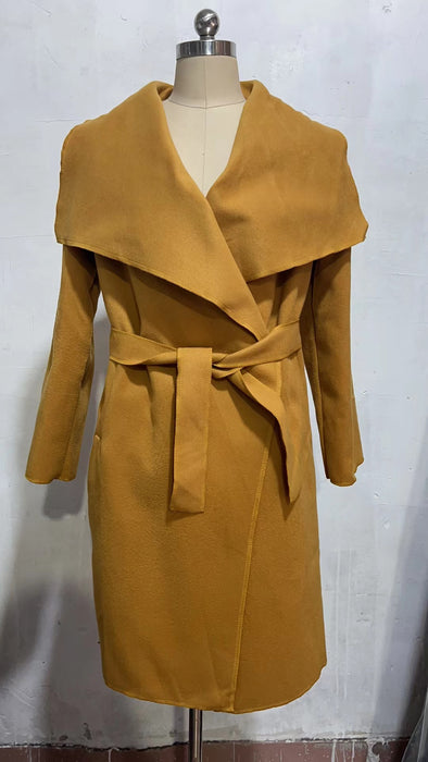 New Long Sleeved  Woolen Coat With Strap Outerwear