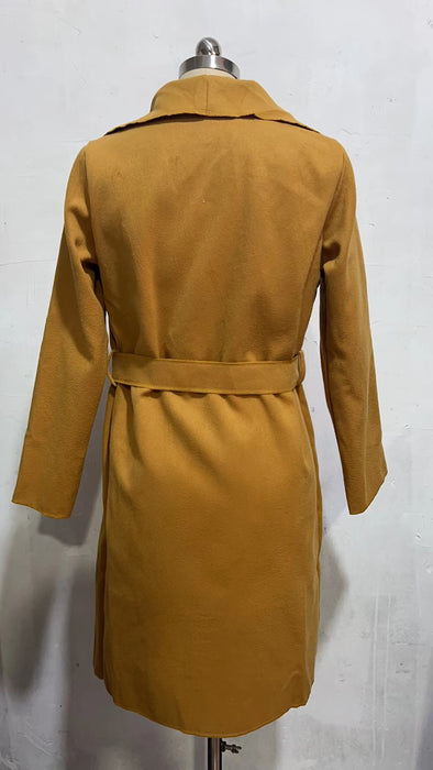 New Long Sleeved  Woolen Coat With Strap Outerwear