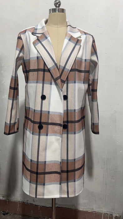 New Mid Length Plaid Printed Coat