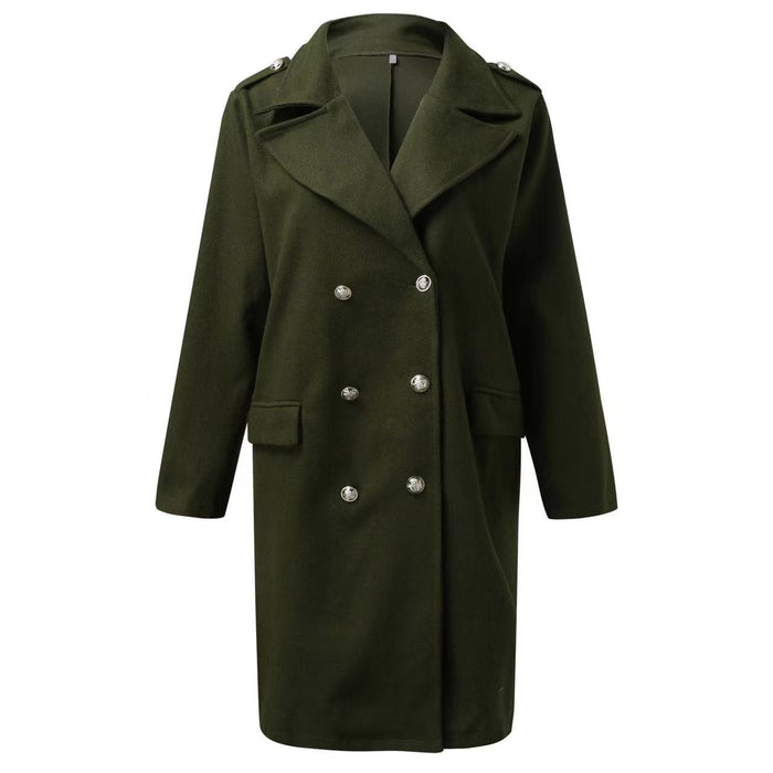 New Double Row Button Medium Long Woolen Coat