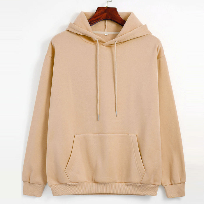 Spring Autumn Thickened Fleece Lined Solid Color Women Hooded Sports Thin Section Loose Trendy Women Hoodie