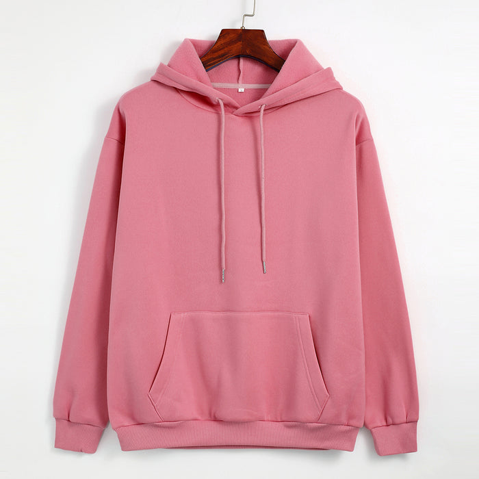 Spring Autumn Thickened Fleece Lined Solid Color Women Hooded Sports Thin Section Loose Trendy Women Hoodie