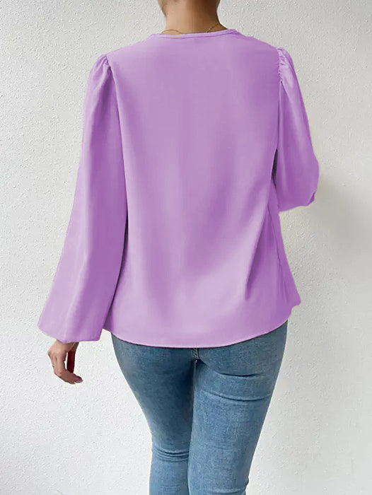 Long Sleeved Shirt Loose Draped V neck Top T shirt Women Clothing