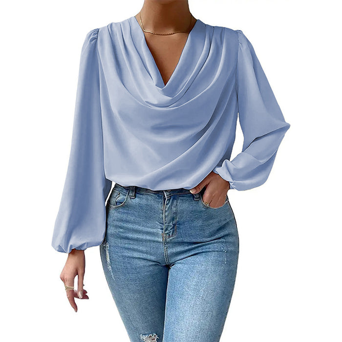 Long Sleeved Shirt Loose Draped V neck Top T shirt Women Clothing