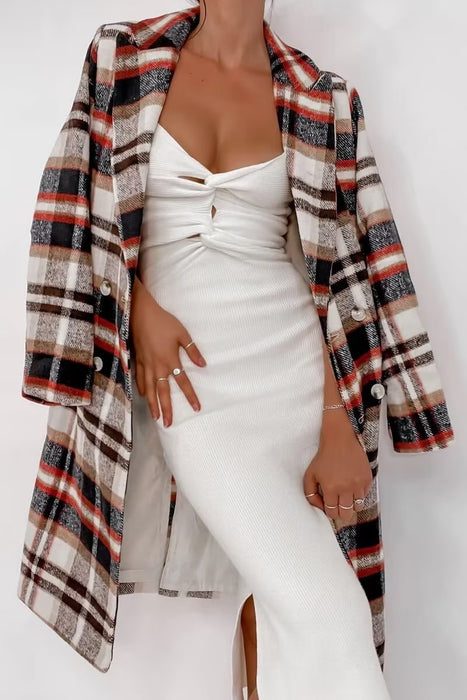 Autumn Women Mid Length Plaid Coat Coat