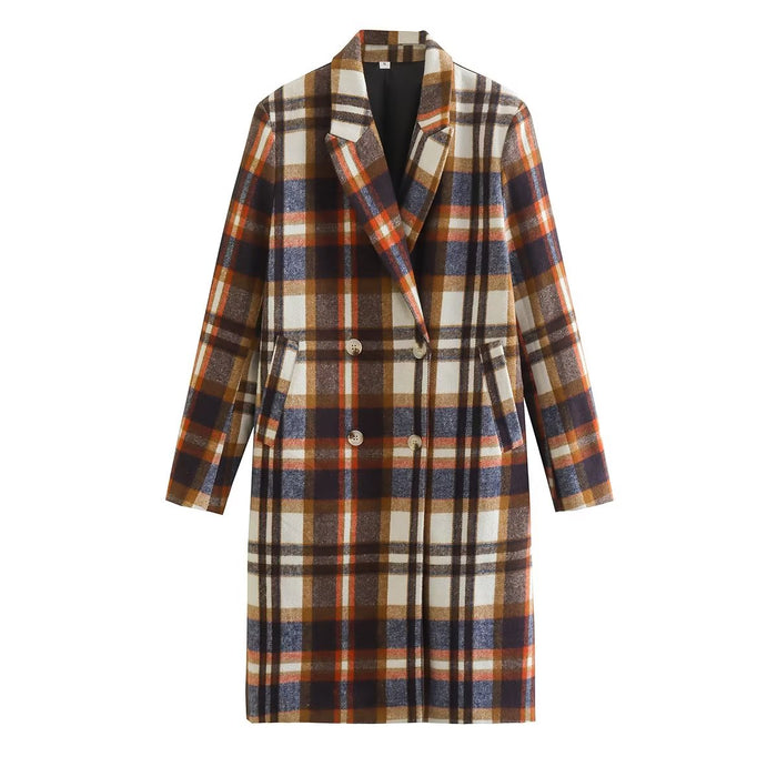 Autumn Women Mid Length Plaid Coat Coat