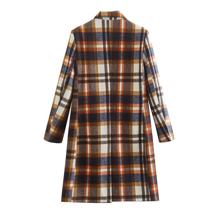 Autumn Women Mid Length Plaid Coat Coat