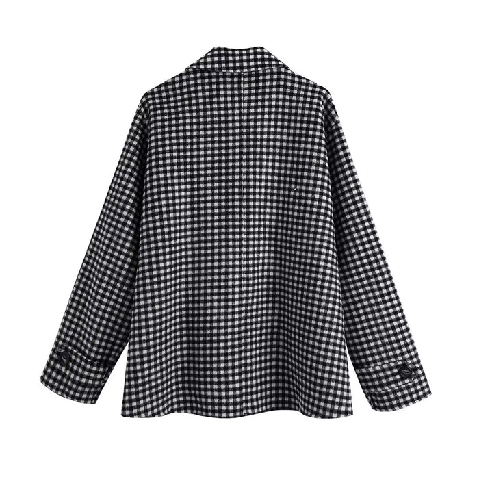 Fall Women Clothing  Casual Cape Woolen Shirt Plaid Coat for Women