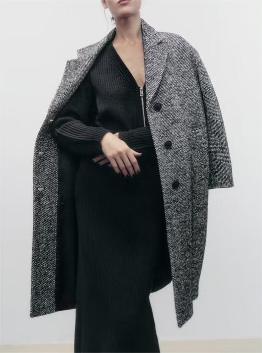 Autumn Winter Solid Color Lengthened Woolen Coat Trench Coat Padded Coat Collared Women Coat