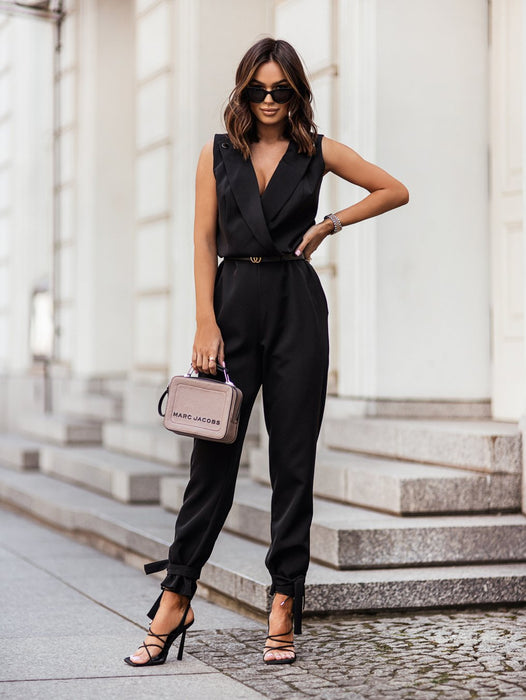 New Style Suit Collar Belt Jumpsuit