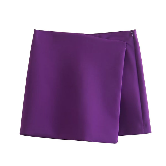 Fall Women Clothing High Waist Solid Color Asymmetric Culottes Shorts