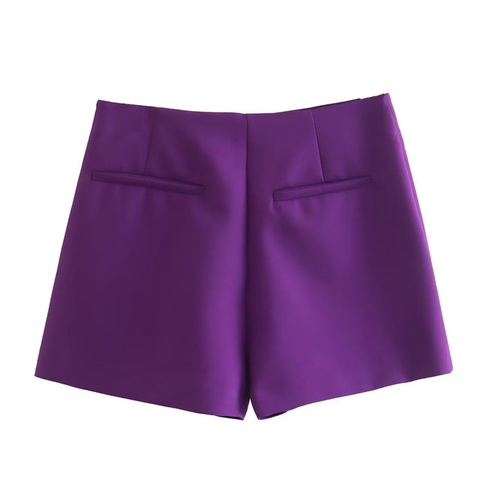 Fall Women Clothing High Waist Solid Color Asymmetric Culottes Shorts