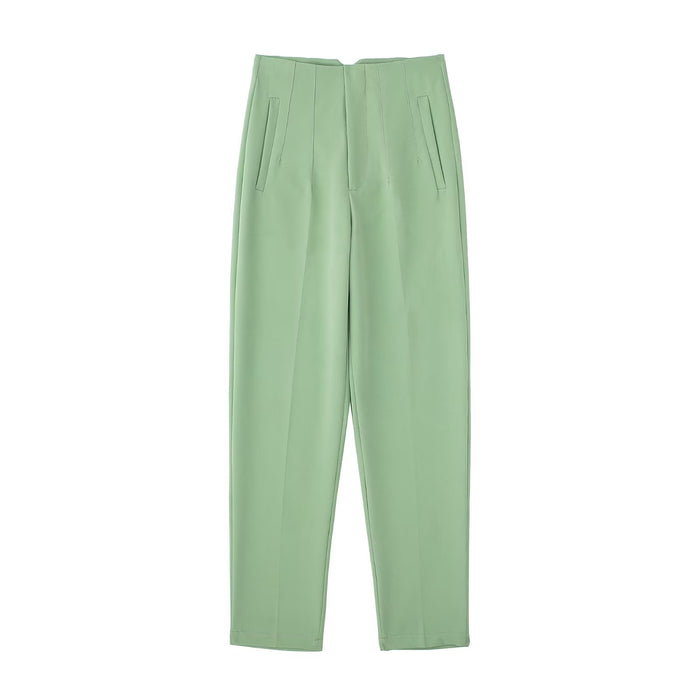 Autumn Elegant Professional High Waist Slimming Green Work Pant Women