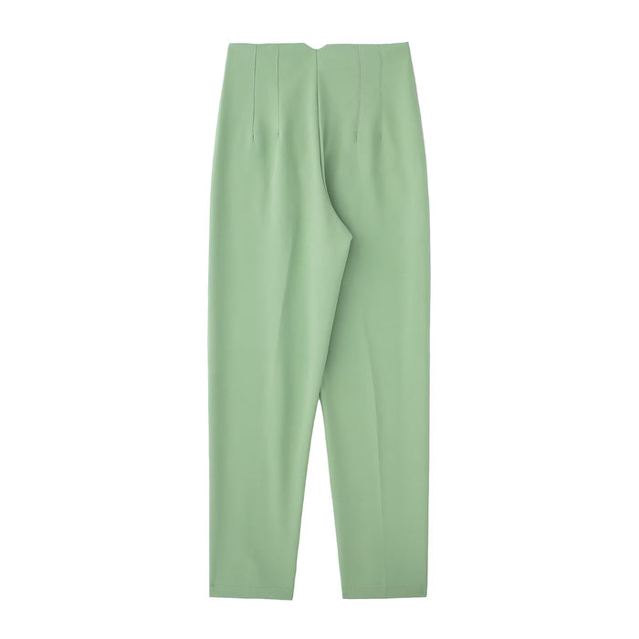 Autumn Elegant Professional High Waist Slimming Green Work Pant Women