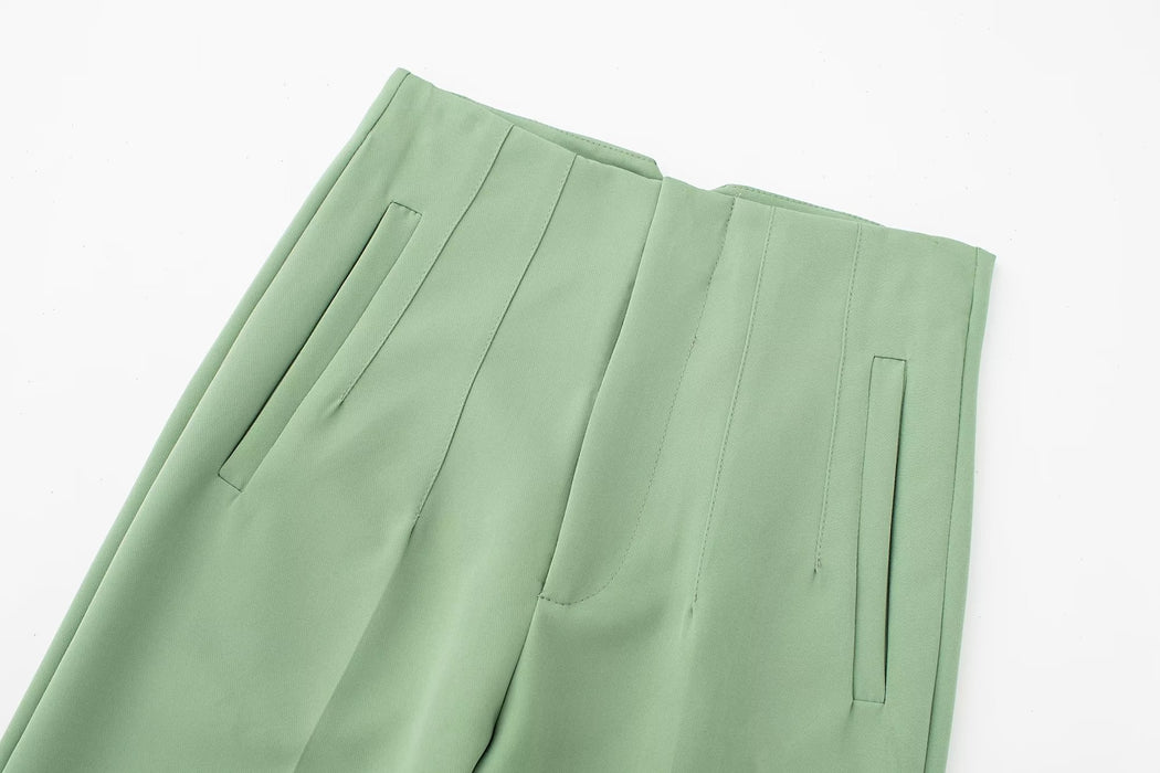 Autumn Elegant Professional High Waist Slimming Green Work Pant Women