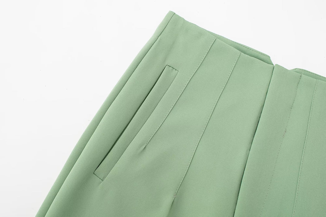 Autumn Elegant Professional High Waist Slimming Green Work Pant Women