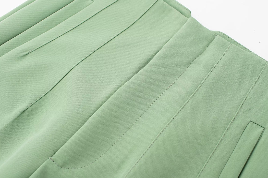 Autumn Elegant Professional High Waist Slimming Green Work Pant Women