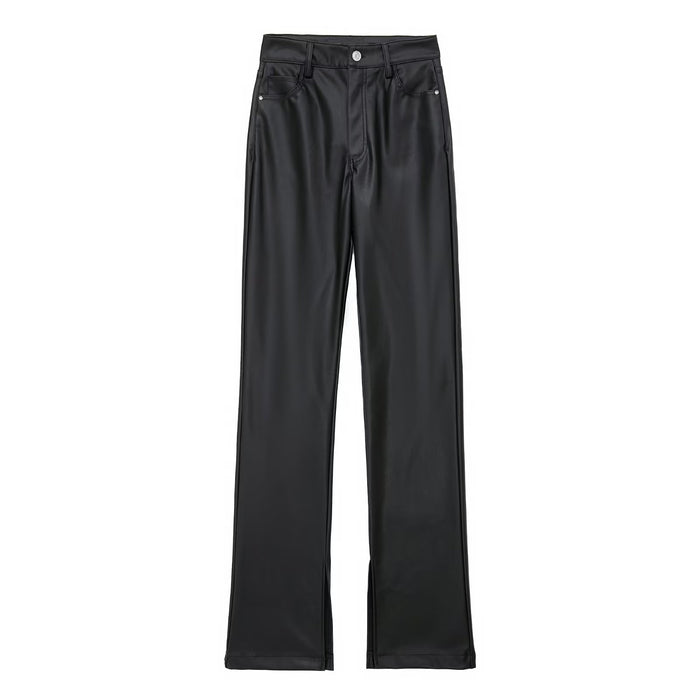 Retro High Waist Faux Leather Bootleg Pants