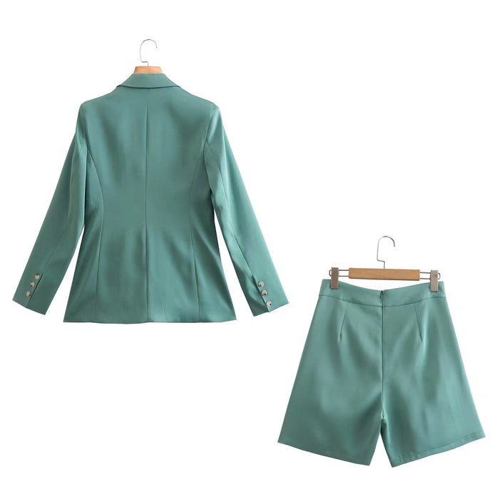 Summer Women Clothing Office Blazer Fastener Decoration High Waist Shorts