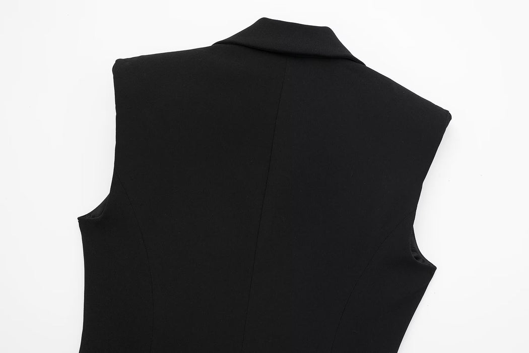 Autumn Women Black Double Breasted Dress Vest