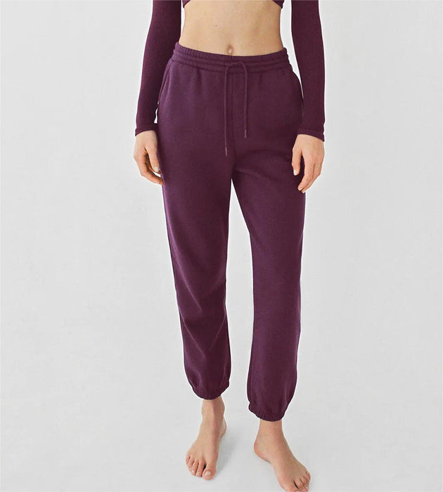 Sandalwood Purple Thick Pure Cotton Looped Fabric Elastic Waist Drawstring Knit Casual Sweatpants