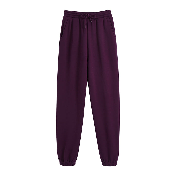 Sandalwood Purple Thick Pure Cotton Looped Fabric Elastic Waist Drawstring Knit Casual Sweatpants