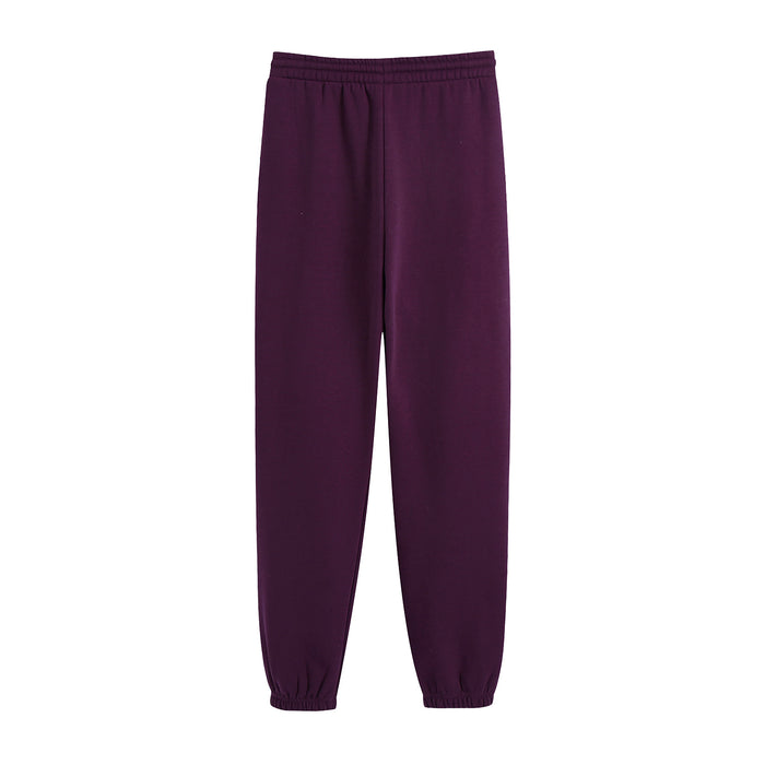 Sandalwood Purple Thick Pure Cotton Looped Fabric Elastic Waist Drawstring Knit Casual Sweatpants