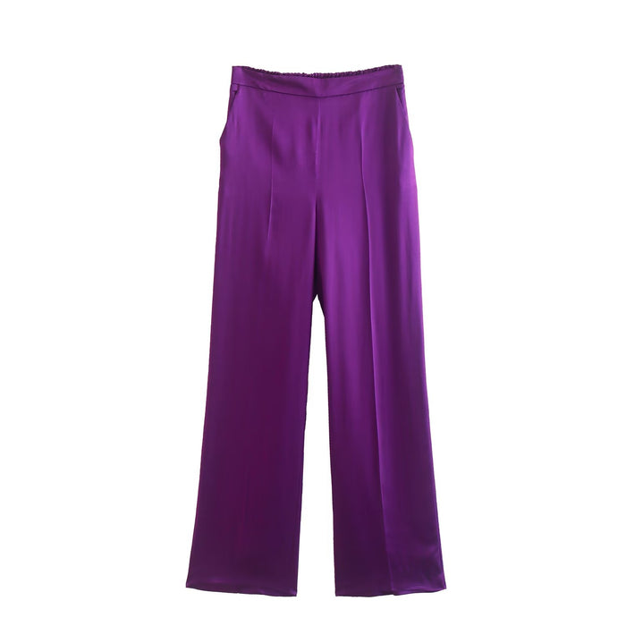 Autumn Women Silk Satin Texture Straight Leg Trousers