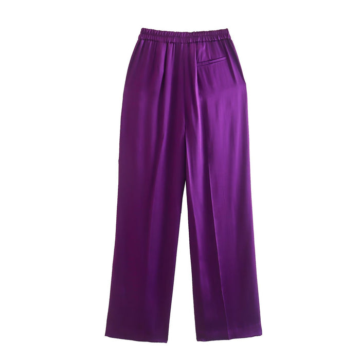 Autumn Women Silk Satin Texture Straight Leg Trousers