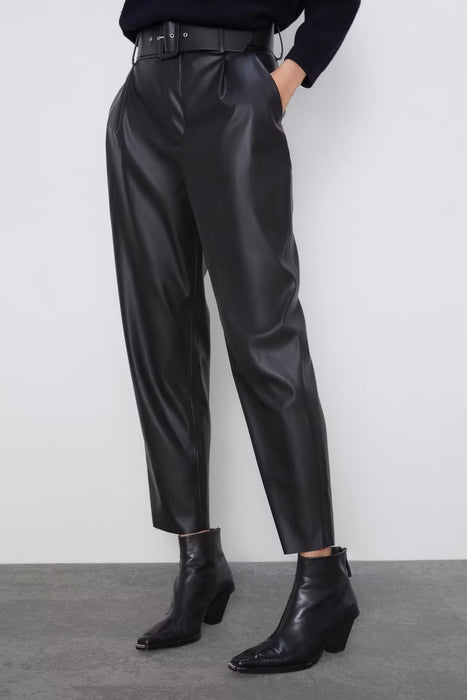 Summer High Waist plus Velvet Faux Leather Pants Casual Pants