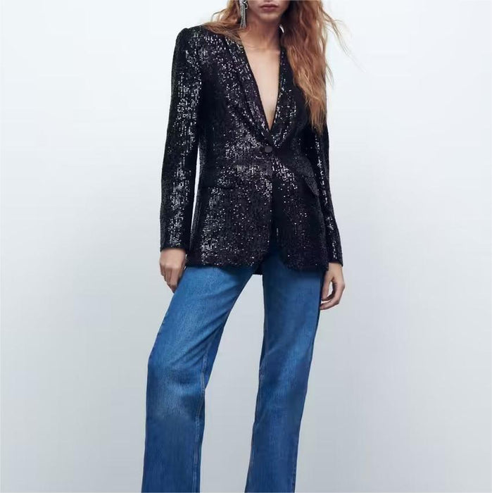 Women All Match Sequined Single Breasted Blazer