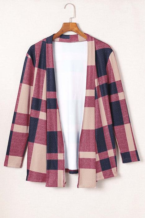 Plaid Tup Cardigan Women Autumn Loose Draped Cardigan A Line Coat Women