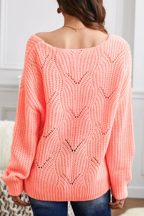 Sweater Women Long-Sleeved Solid Color Hollow Out V neck Loose Sweater Women