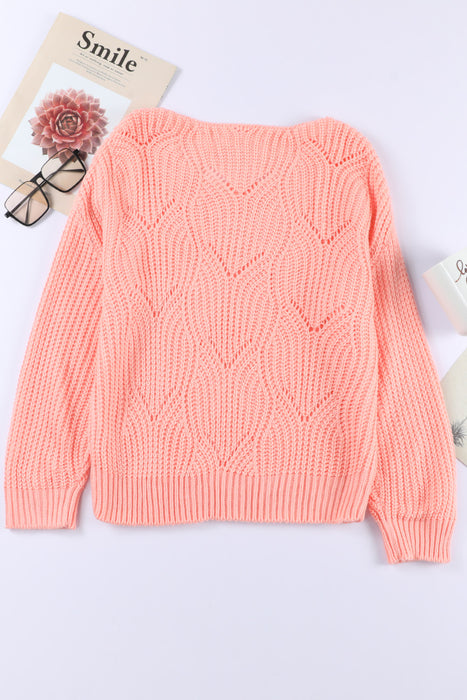 Sweater Women Long-Sleeved Solid Color Hollow Out V neck Loose Sweater Women